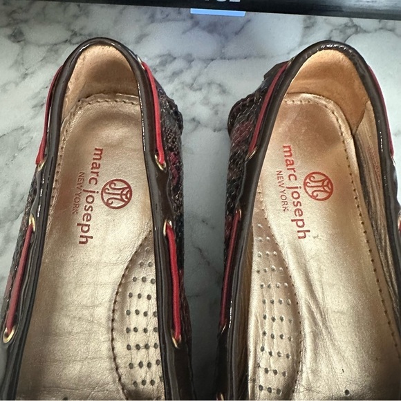 Marc Joseph New York Cypress Hill Exotic Leather Driving Loafers Sz 7 Red Brw - Picture 6 of 11